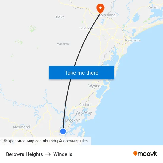 Berowra Heights to Windella map
