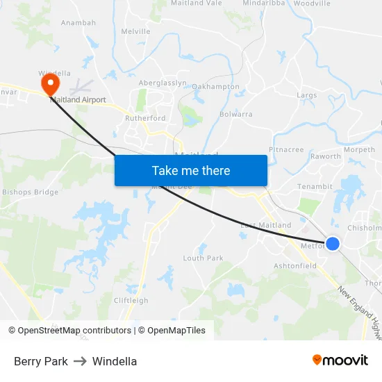Berry Park to Windella map