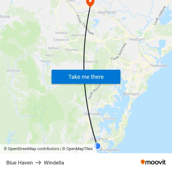 Blue Haven to Windella map
