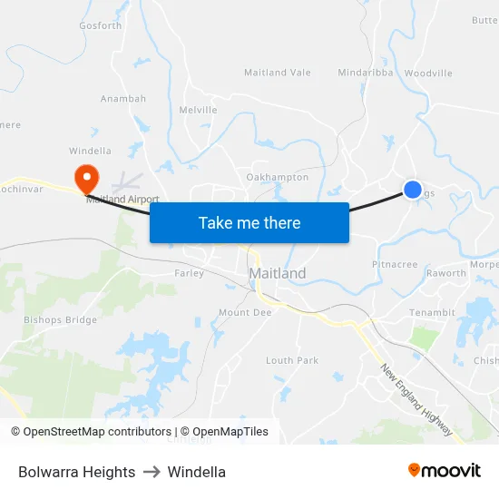 Bolwarra Heights to Windella map