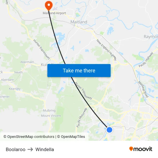 Boolaroo to Windella map