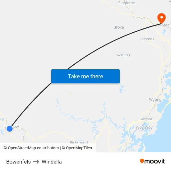 Bowenfels to Windella map