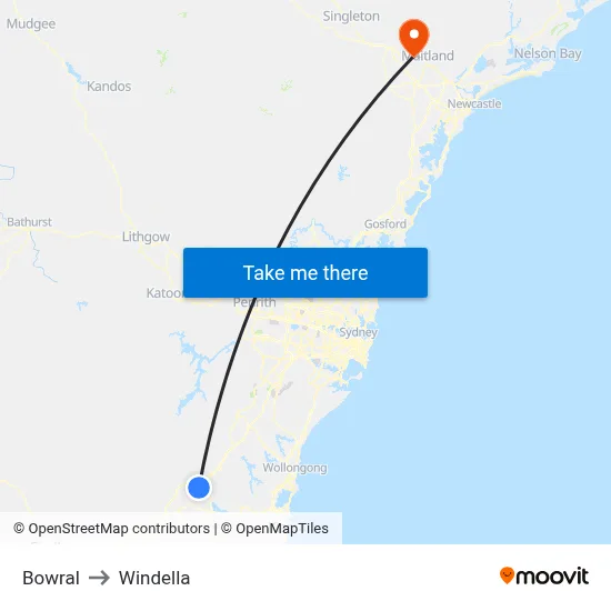 Bowral to Windella map