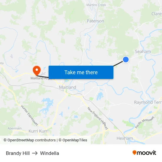 Brandy Hill to Windella map