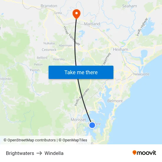 Brightwaters to Windella map