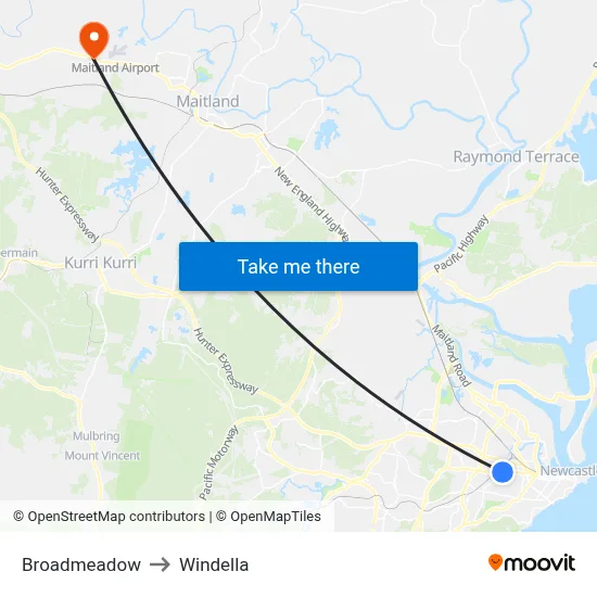 Broadmeadow to Windella map