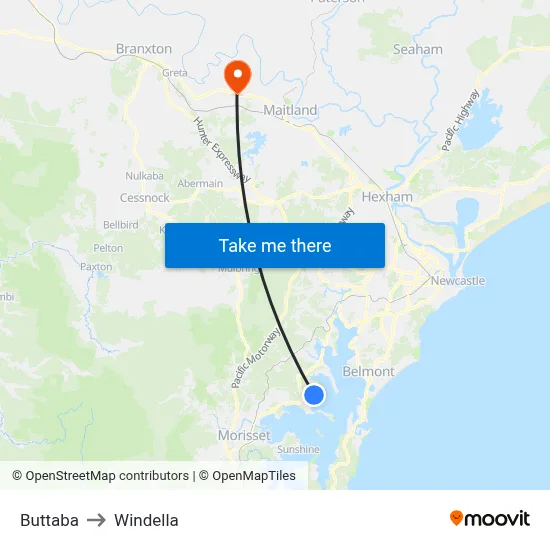 Buttaba to Windella map