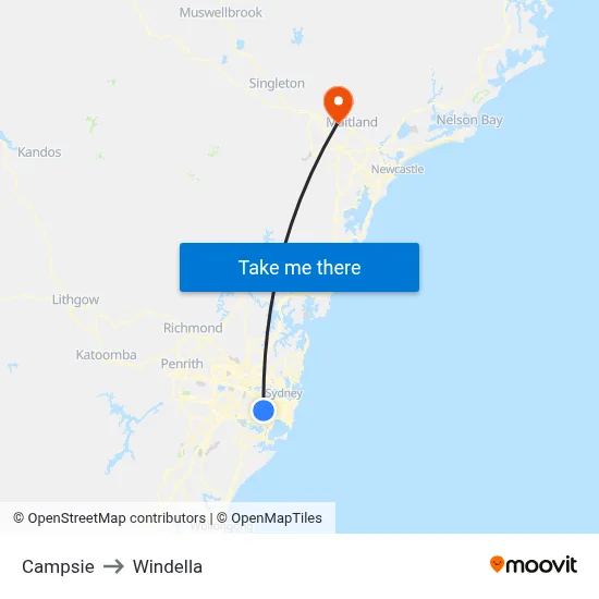 Campsie to Windella map