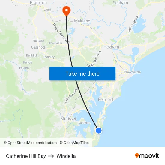 Catherine Hill Bay to Windella map