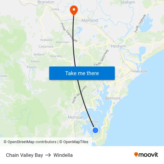 Chain Valley Bay to Windella map