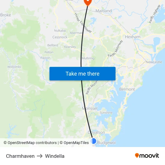 Charmhaven to Windella map