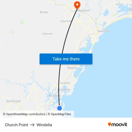 Church Point to Windella map
