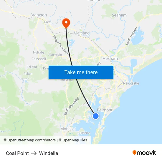 Coal Point to Windella map