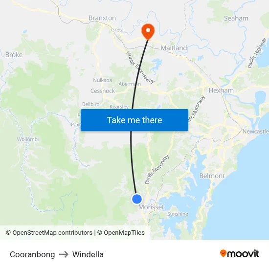 Cooranbong to Windella map