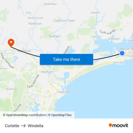 Corlette to Windella map