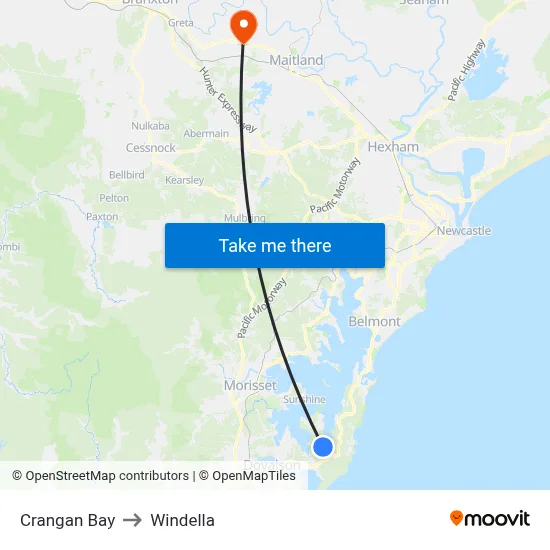 Crangan Bay to Windella map