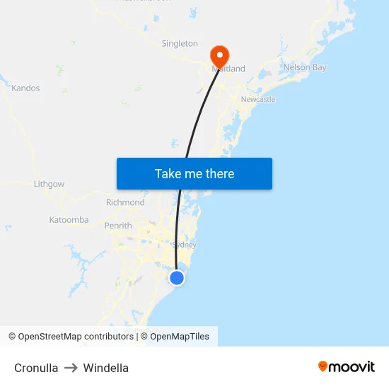 Cronulla to Windella map