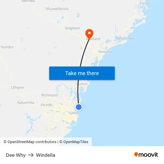 Dee Why to Windella map