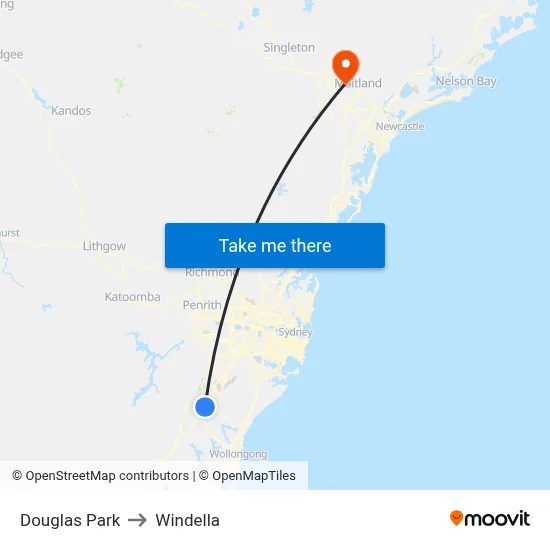 Douglas Park to Windella map