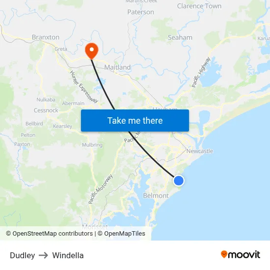 Dudley to Windella map