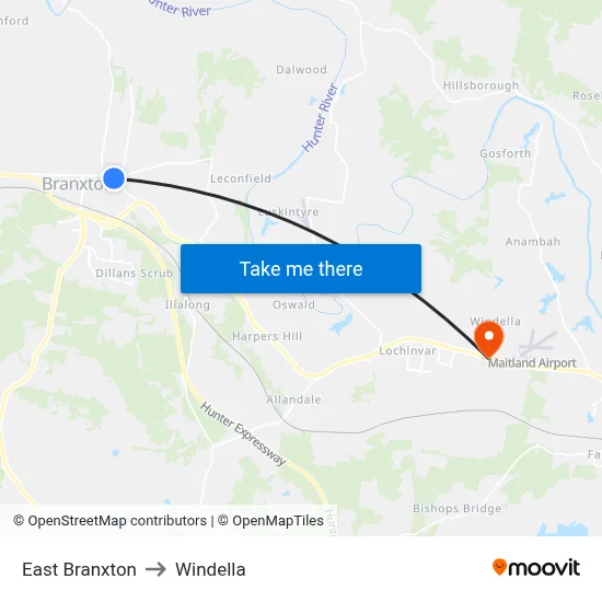 East Branxton to Windella map