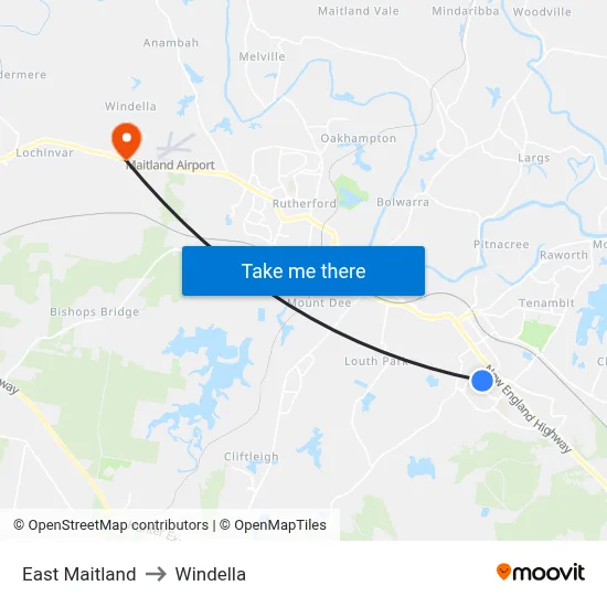 East Maitland to Windella map