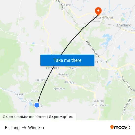 Ellalong to Windella map