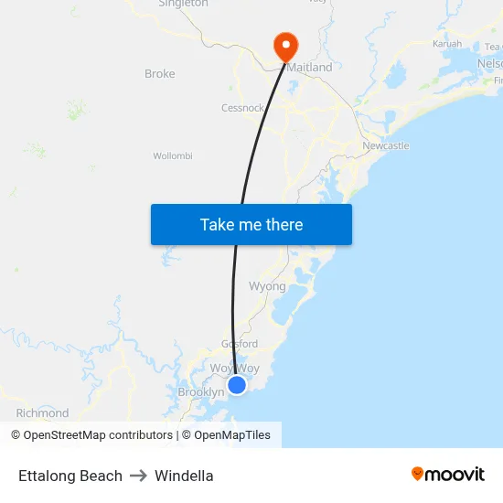 Ettalong Beach to Windella map