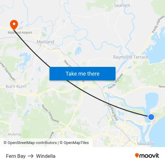 Fern Bay to Windella map