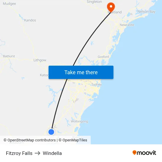 Fitzroy Falls to Windella map