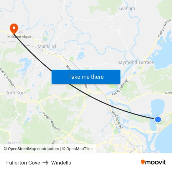 Fullerton Cove to Windella map