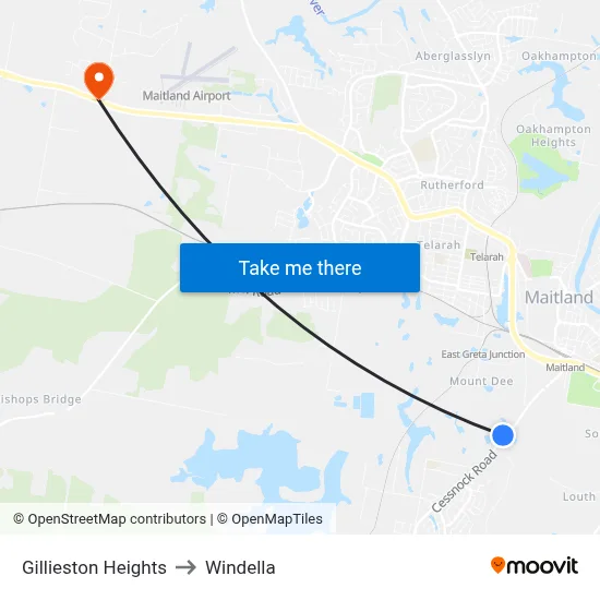 Gillieston Heights to Windella map