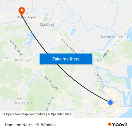 Hamilton North to Windella map