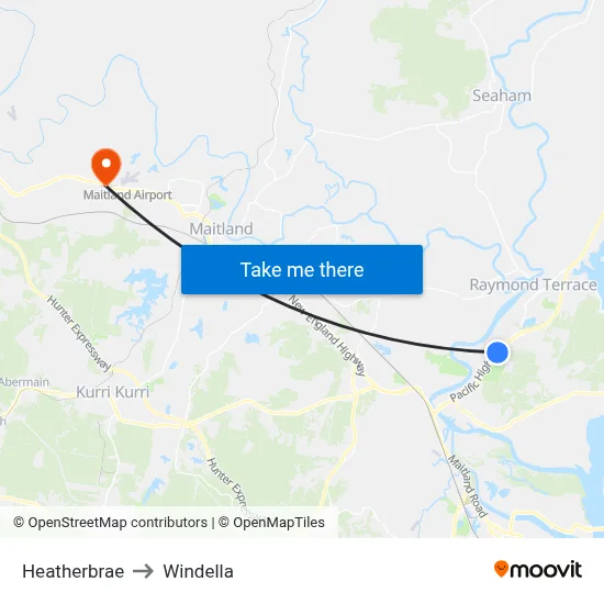 Heatherbrae to Windella map