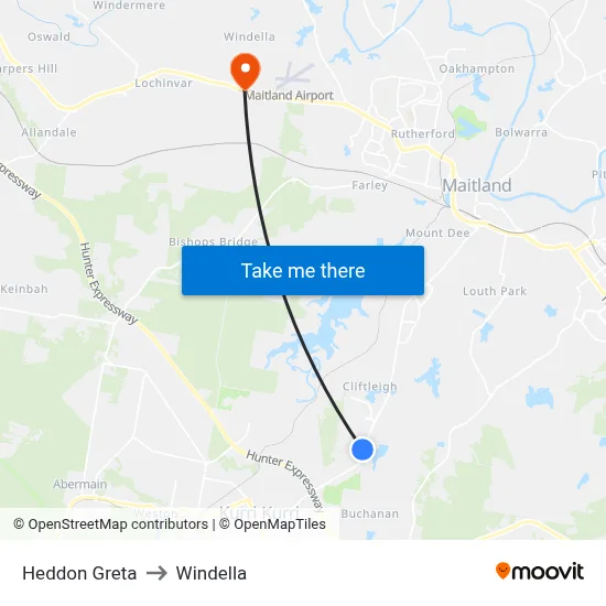 Heddon Greta to Windella map