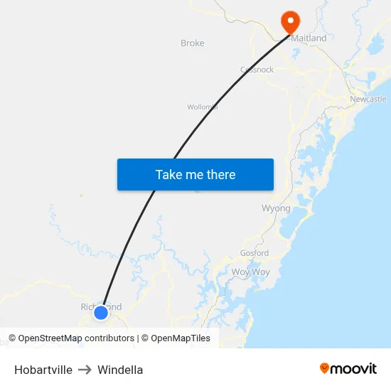 Hobartville to Windella map