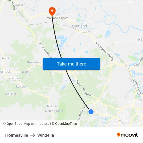 Holmesville to Windella map