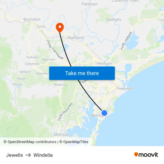 Jewells to Windella map