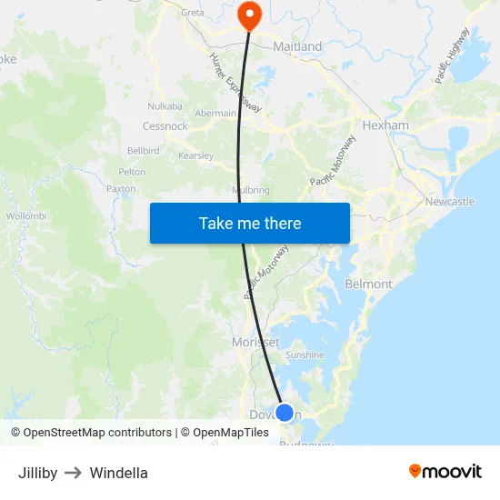 Jilliby to Windella map
