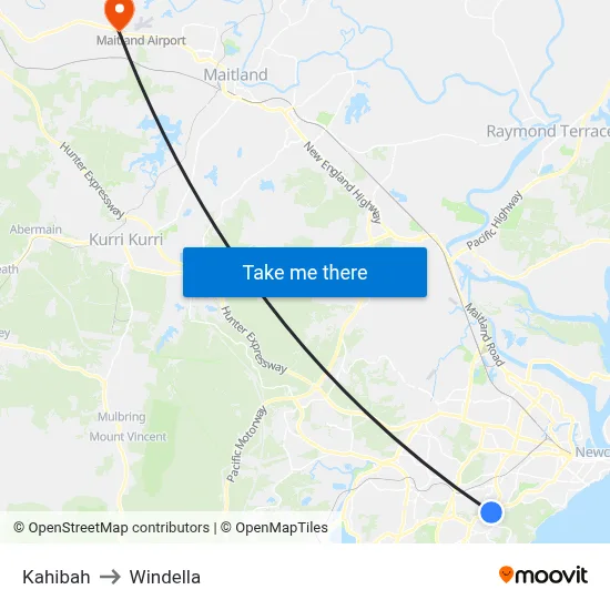Kahibah to Windella map