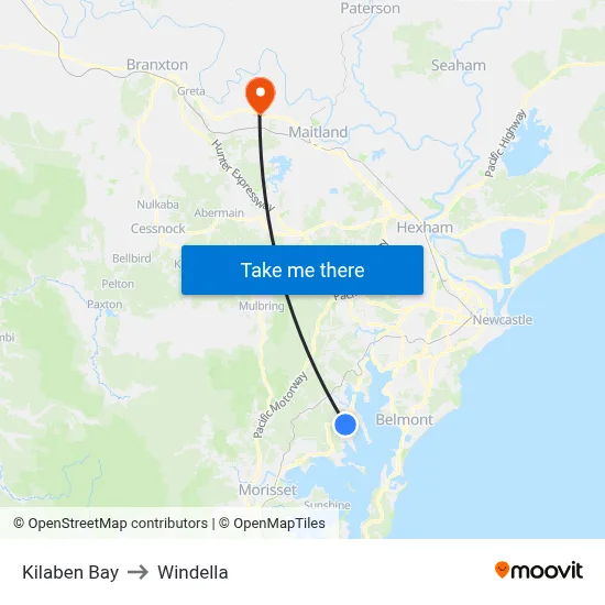 Kilaben Bay to Windella map