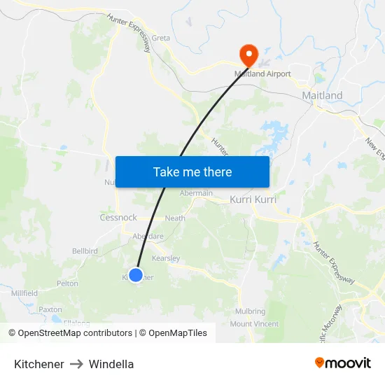 Kitchener to Windella map