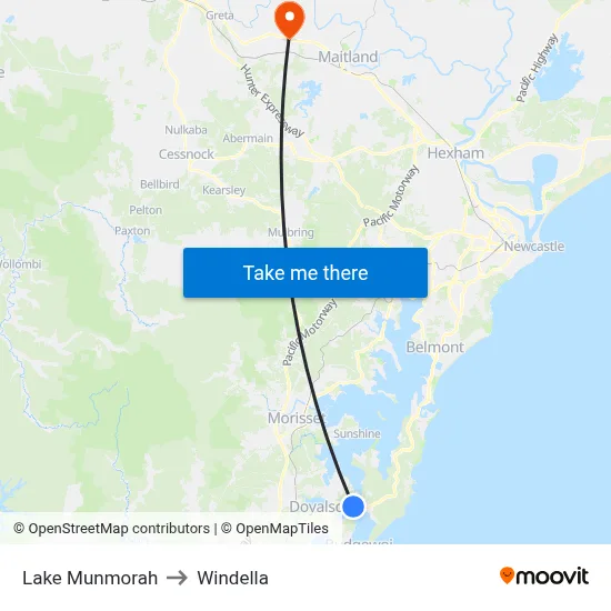 Lake Munmorah to Windella map