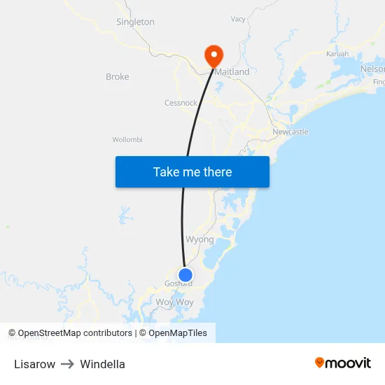 Lisarow to Windella map