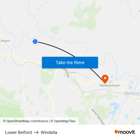 Lower Belford to Windella map
