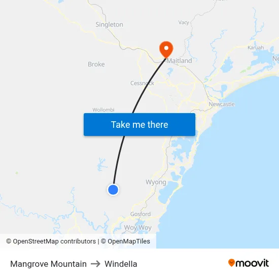 Mangrove Mountain to Windella map