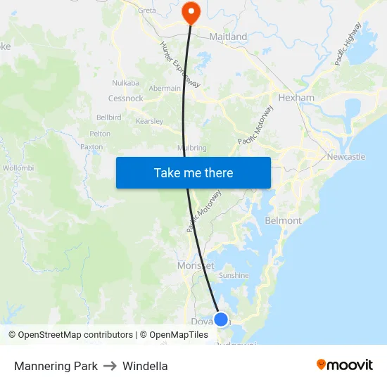 Mannering Park to Windella map