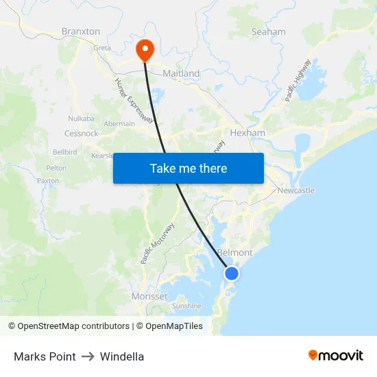 Marks Point to Windella map