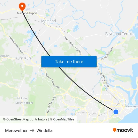 Merewether to Windella map