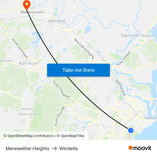 Merewether Heights to Windella map